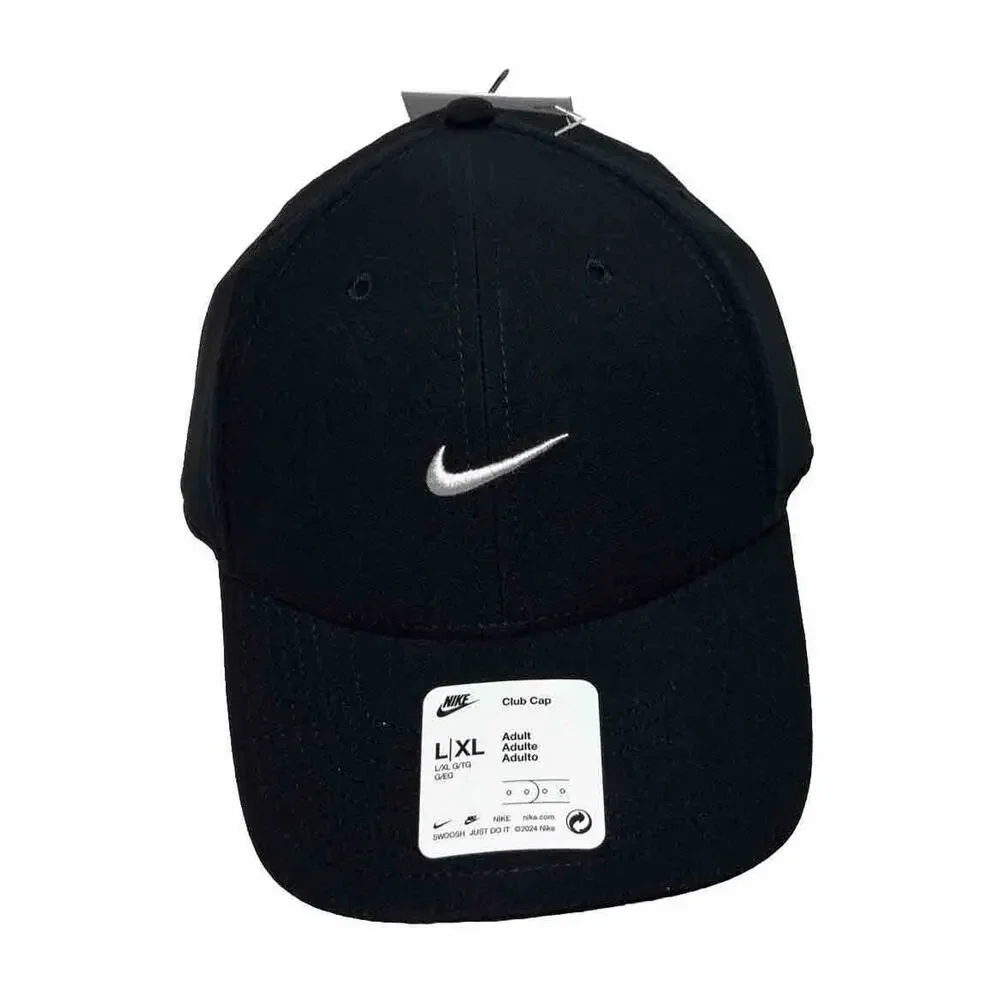 Nike Dri Fit Rise Club Black White Swoosh Cap Hat Unisex L/XL Adult FV5563 010